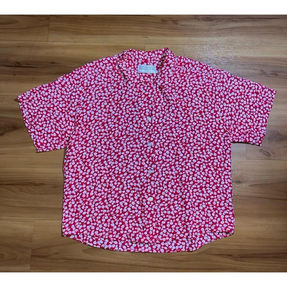 Vintage Pendleton Floral Crop Button Up Short Sleeve Top Shirt